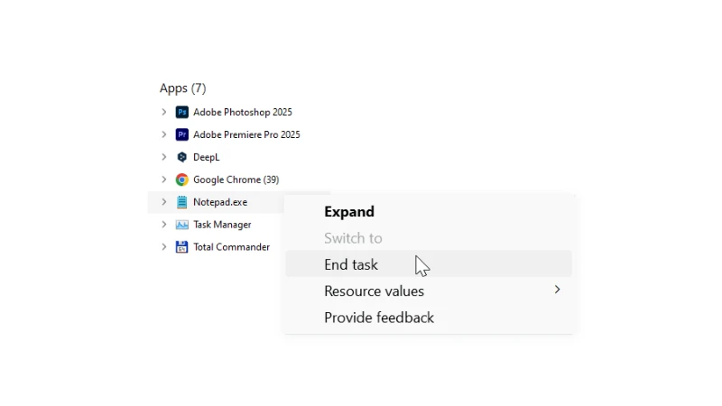 Notepad exe end task