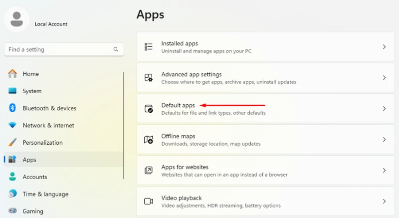 Windows default apps