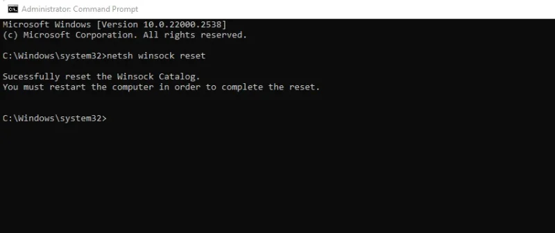 Netsh winsock reset command prompt