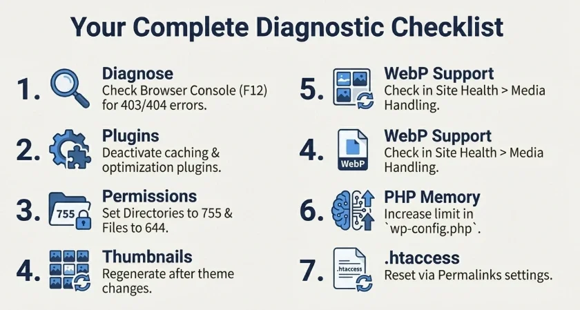 Wordpress media library images blank fix complete checklist