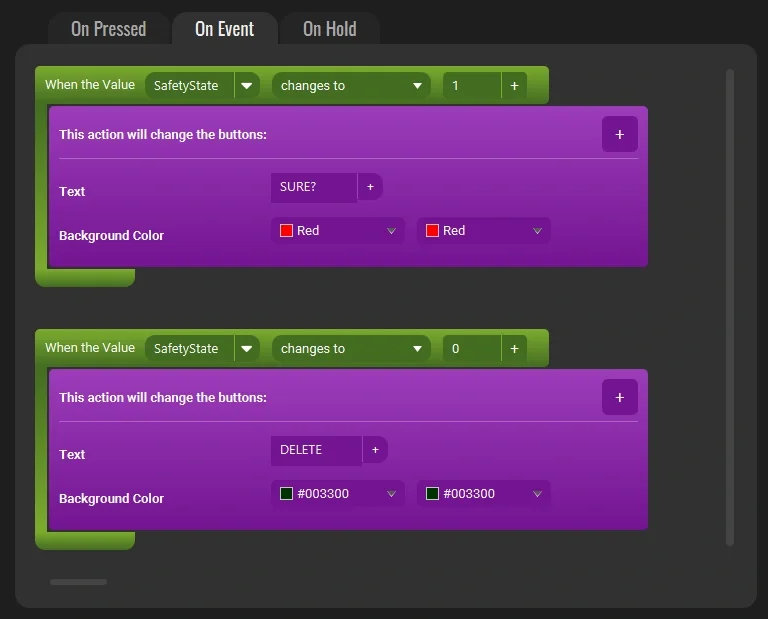 Touch portal confirmation button on event