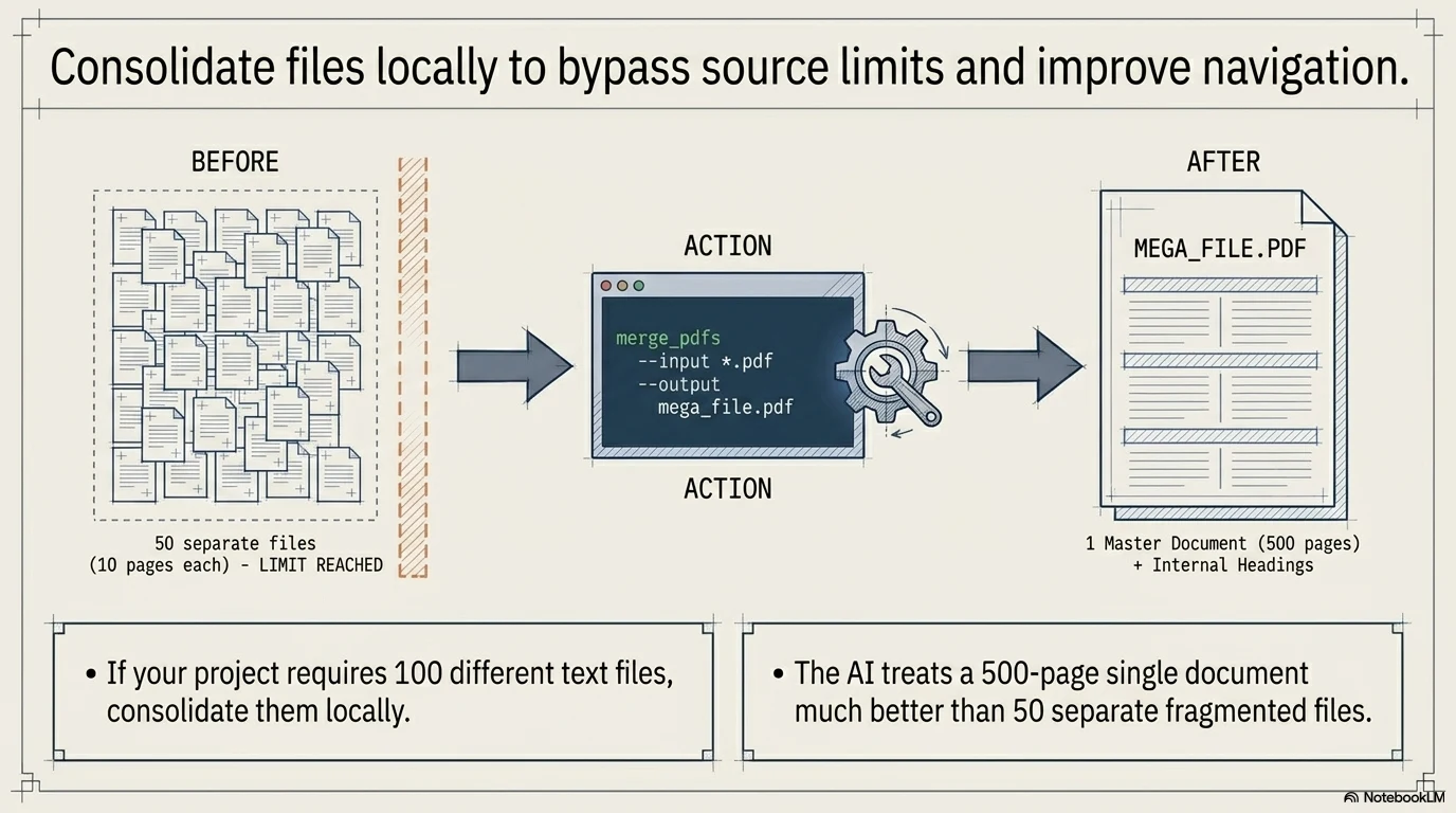 Merge PDFs to bypass NotebookLM source limit