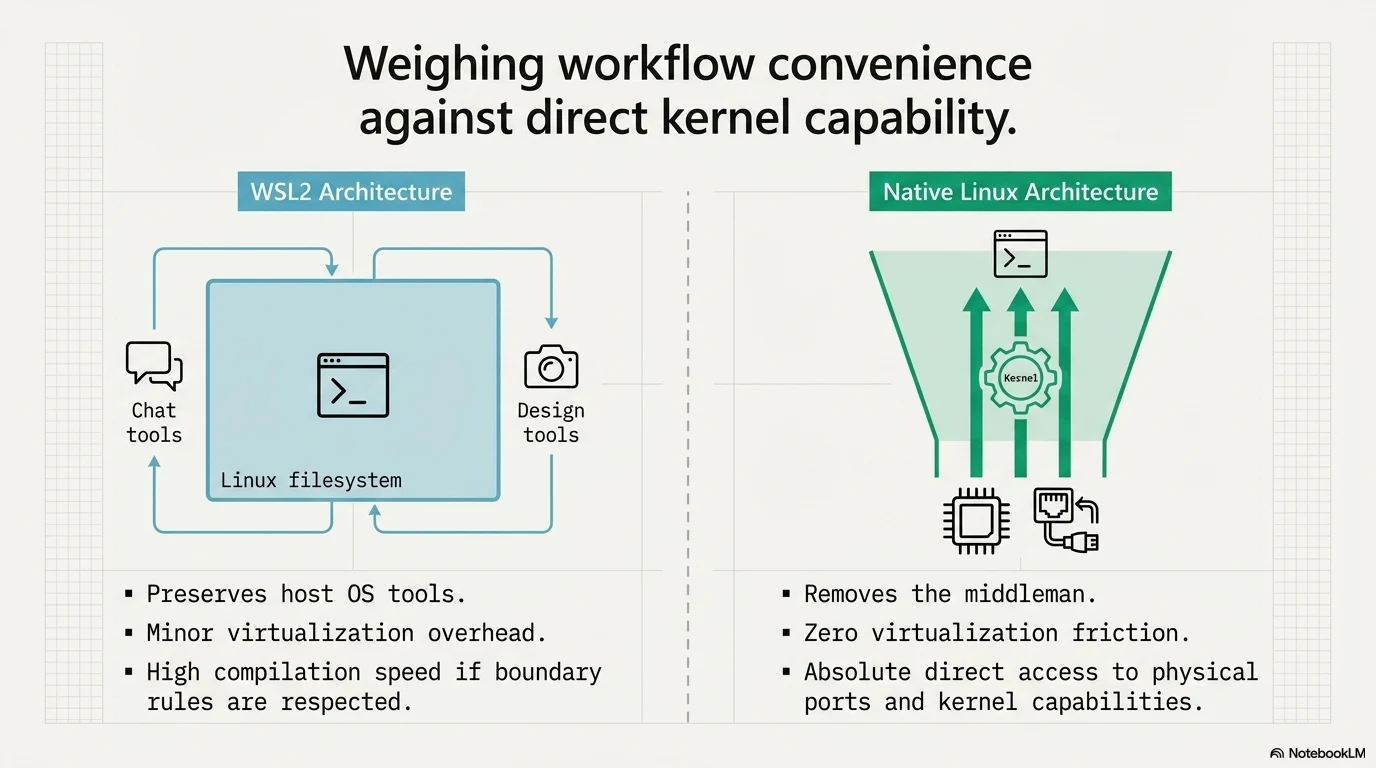 WSL2 vs Native Linux architecture workflow comparison